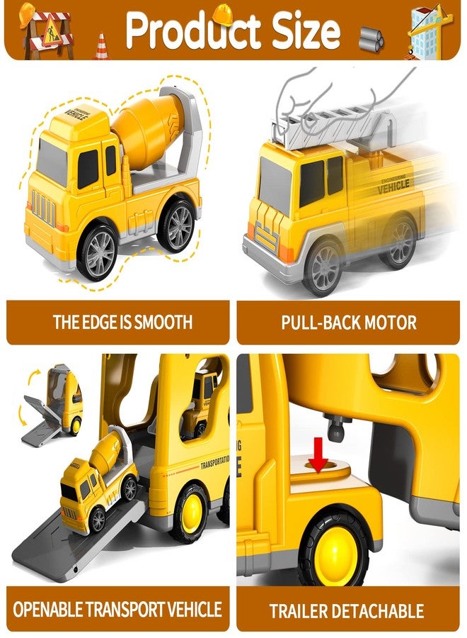 Doloowee Construction Truck Toys for Toddlers 7 in 1 Construction Transporter Truck Friction Power Toy Car, Excavator, Bulldozer, Crane and Mixer Christmas Birthday Gifts for 3-7 Years Old Boys - Image 5